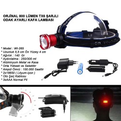 Orjinal 800 Lümen T6 Şarjlı Kafa Feneri Watton Wt-265