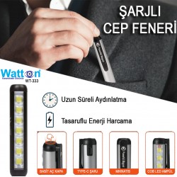 TYPE-C GİRİŞLİ MIKNATISLI ŞARJLI CEP FENERİ WATTON WT-333